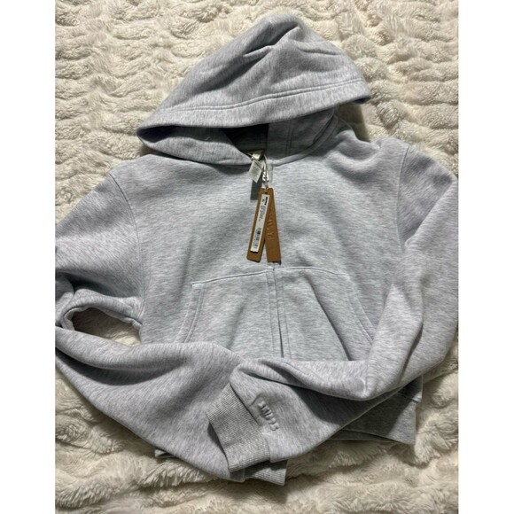 SKIMS Tops - Skims Cotton Fleece Cropped Zip Up Hoodie Light Heather Grey Size XS NWT $84